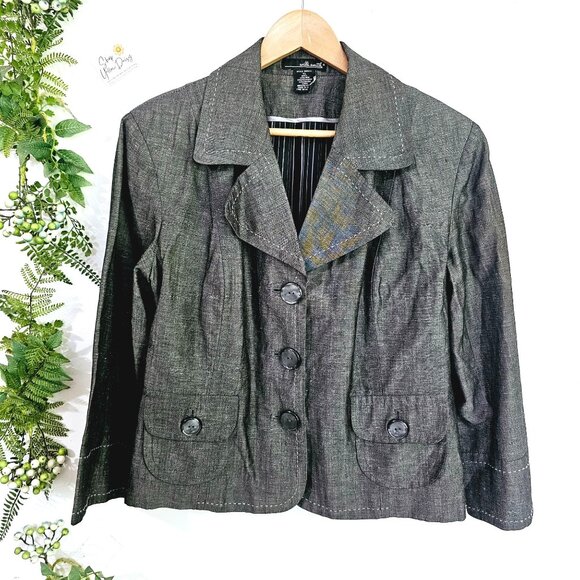 Willi Smith Womens Blazer Jacket XL 3 Button Black Linen Blend 《941》J - Picture 1 of 6